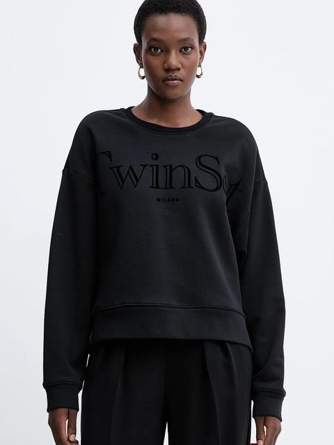 Twinset bluza bawełniana damska kolor czarny z nadrukiem 252TT2330