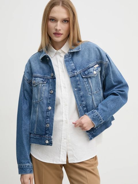 Calvin Klein Jeans kurtka jeansowa damska kolor niebieski przejściowa oversize J20J224546