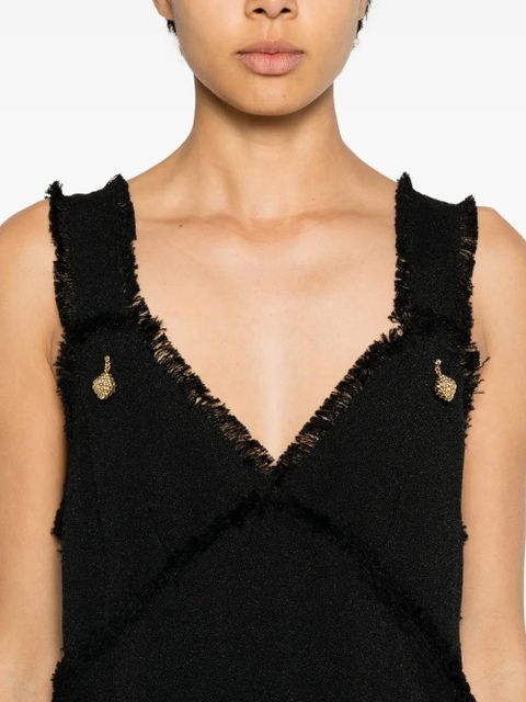 TOTEME frayed-edges V-neck midi dress - Black