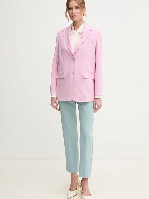 Weekend Max Mara marynarka wełniana kolor różowy jednorzędowa gładka 2515041091600 - zdjęcie produktu nr 2