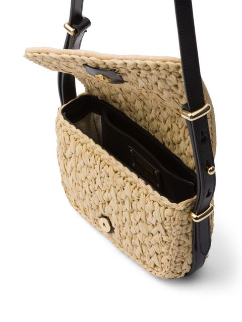 Prada logo-embroidered interwoven shoulder bag - Neutrals