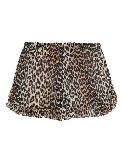 GANNI leopard-print ruffled shorts - Neutrals - zdjęcie produktu nr 2