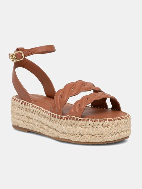 Tommy Hilfiger sandały skórzane LEATHER ROPE REAL ESPAD SANDAL damskie kolor brązowy na platformie FW0FW08496 - zdjęcie produktu nr 1