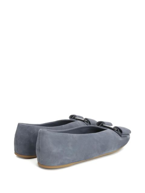 Ferragamo bow-embellished suede ballet flats - Blue