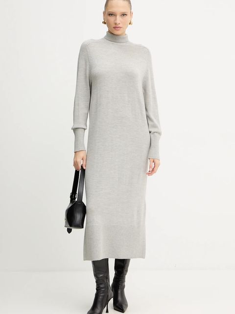 BOSS Orange sukienka z wełną kolor szary maxi prosta 50548961