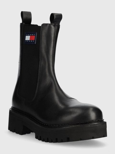 Tommy Jeans sztyblety skórzane TJW URBAN CHELSEA damskie kolor czarny na platformie EN0EN02298