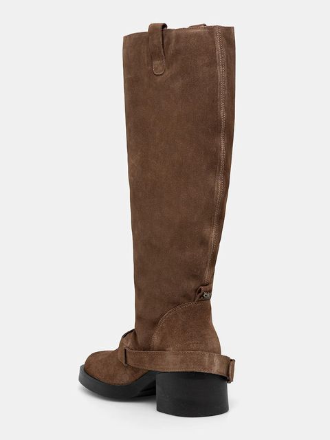 Steve Madden kozaki zamszowe Aletta kolor beżowy na płaskim obcasie 11004755