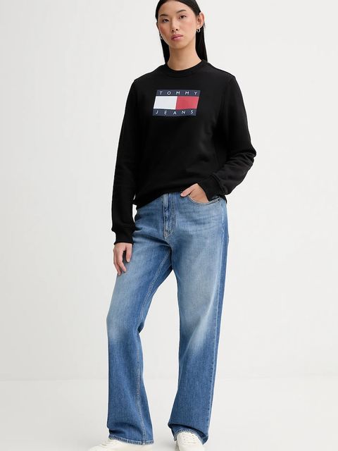 Tommy Jeans bluza bawełniana damska kolor czarny z nadrukiem DW0DW22564