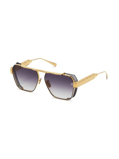 Balmain Eyewear logo-engraved oversize-frame sunglasses - Gold - zdjęcie produktu nr 2