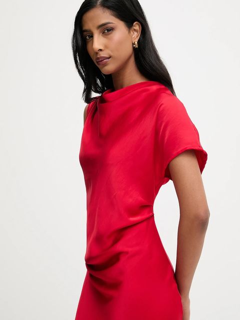 Answear.LAB sukienka kolor czerwony maxi rozkloszowana