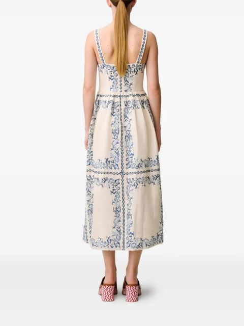 Claudie Pierlot floral-print linen midi dress - Neutrals