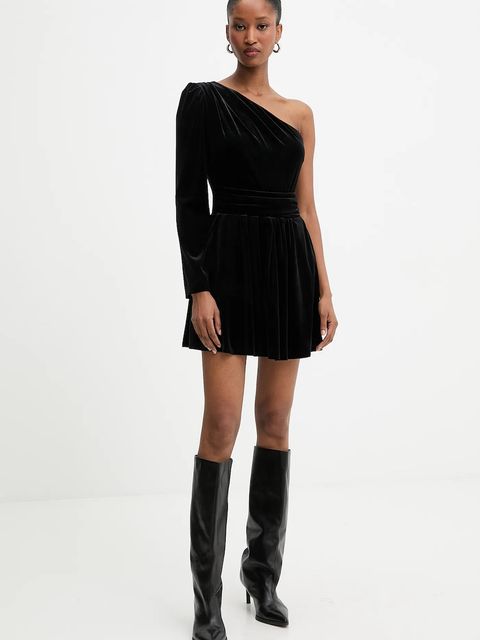 Answear.LAB kombinezon welurowy kolor czarny z dekoltem okrągłym