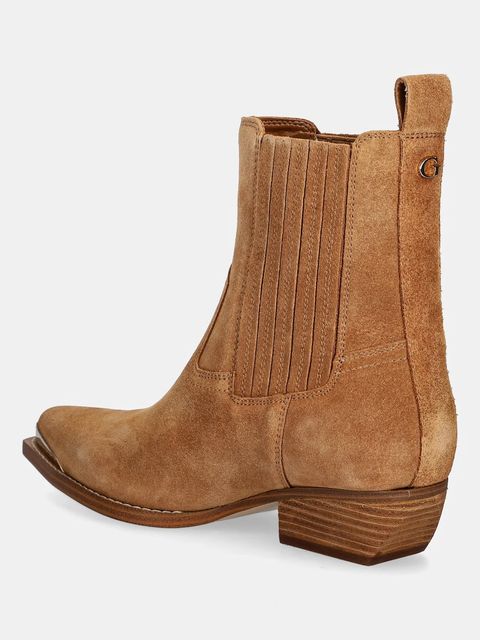 Guess kowbojki zamszowe LANNA2 damskie kolor brązowy na słupku FLTLN2 SUE10