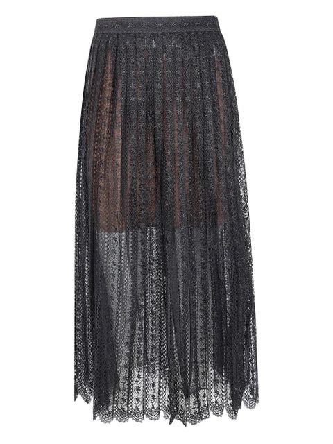 Self-Portrait lace pleated midi skirt - Black