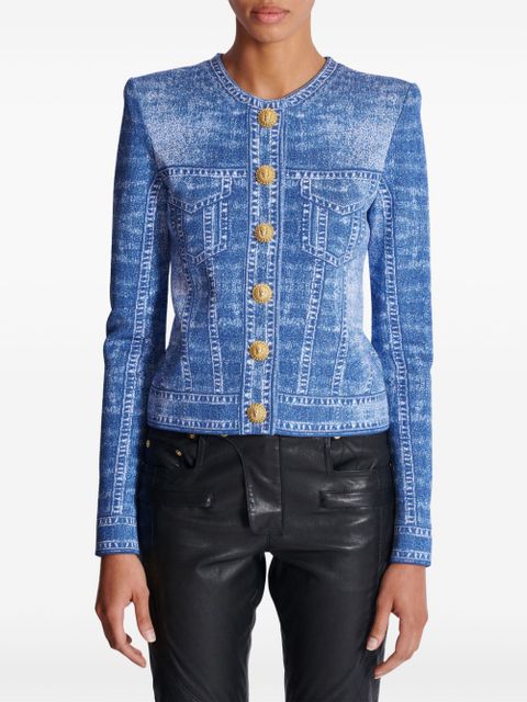 Balmain denim-effect cardigan - Blue