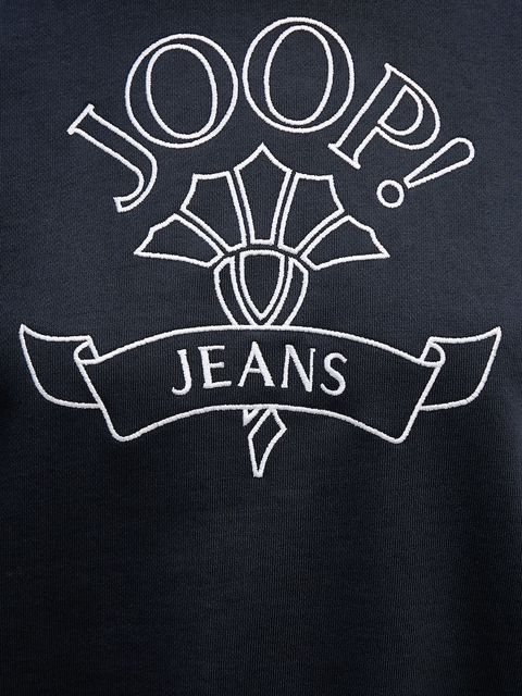 Joop! bluza bawełniana damska kolor granatowy z kapturem z aplikacją 30046176