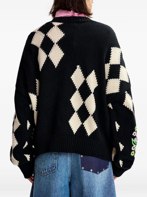 Essentiel Antwerp floral-embellished check-pattern sweater - Black