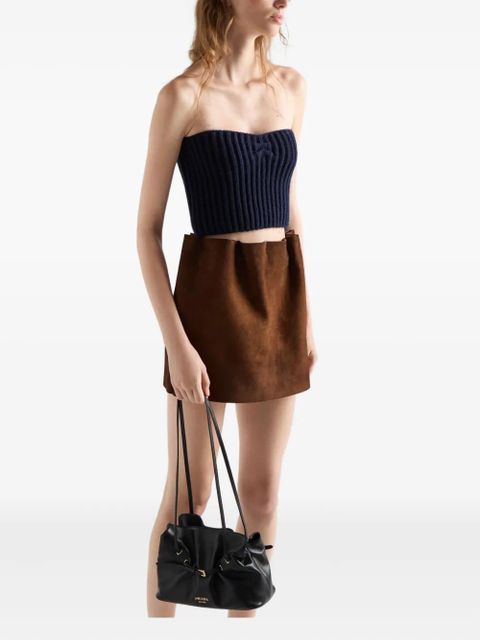 Prada elasticated-waistband suede mini skirt - Brown