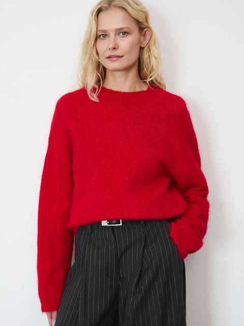 Medicine sweter z wełną alpaki kolor czerwony