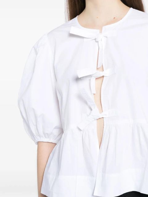 GANNI cotton peplum tie blouse - White