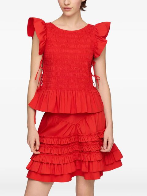 GANNI smocked ruffled top - Red - zdjęcie produktu nr 1