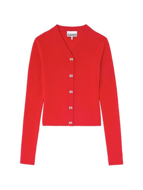 GANNI logo-button V-neck cardigan - Red - zdjęcie produktu nr 1