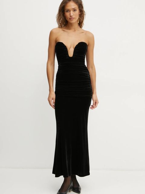 Bardot sukienka ELVIRA kolor czarny maxi dopasowana 59692DB