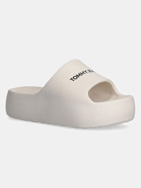 Tommy Jeans klapki TJW FLATFORM POOL SLIDE ESS damskie kolor beżowy na platformie EN0EN02763 - zdjęcie produktu nr 1