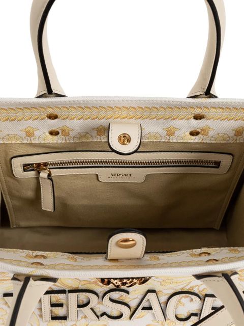 Versace small La Medusa printed canvas tote bag - White