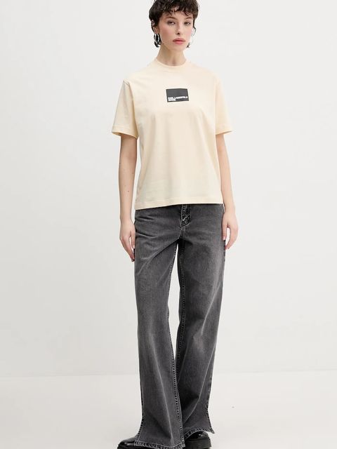 Karl Lagerfeld Jeans t-shirt bawełniany damski kolor beżowy A1W17006