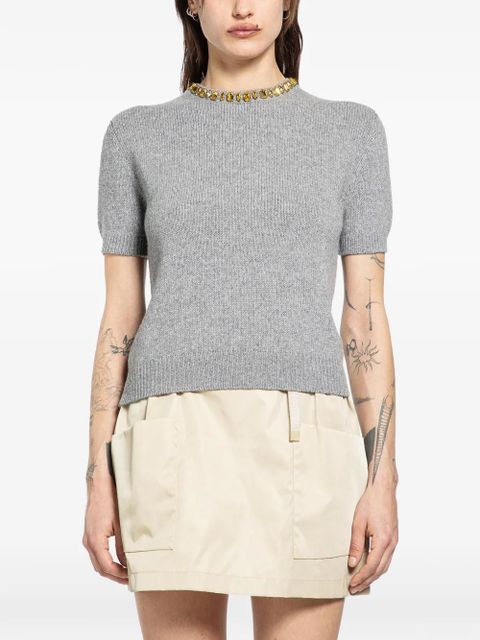 Prada crystal-embellished short-sleeved sweater - Grey - zdjęcie produktu nr 1