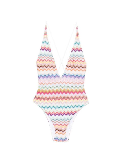 Missoni zigzag-pattern cross-back swimsuit - White - zdjęcie produktu nr 1