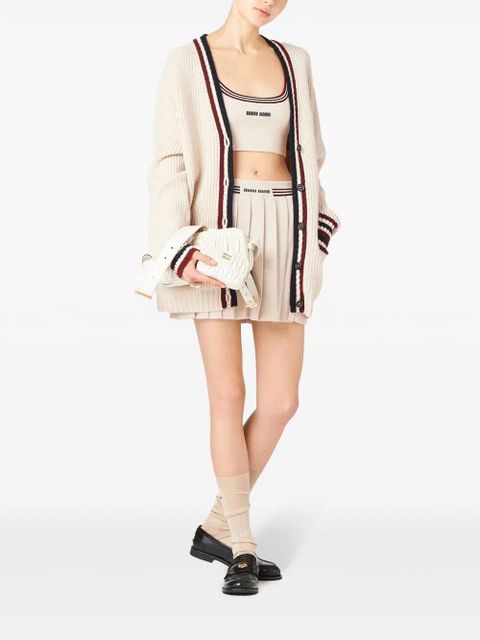 Miu Miu stripe-trim cashmere cropped top - Neutrals