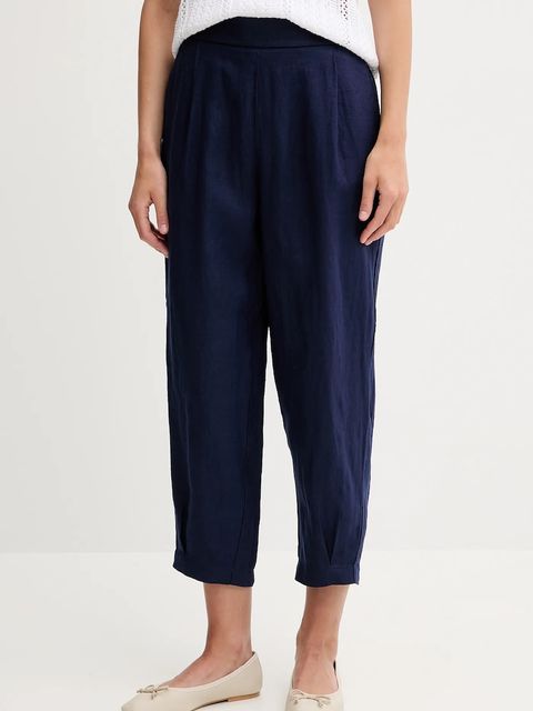 United Colors of Benetton spodnie lniane damskie kolor granatowy szerokie high waist 4AGHDF08L - zdjęcie produktu nr 1