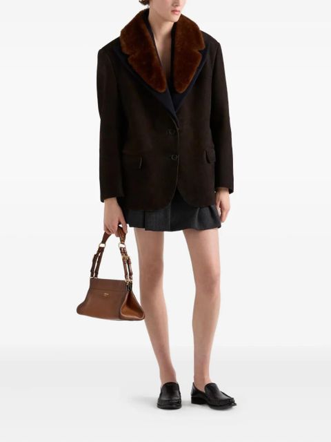 Prada shearling-collar suede coat - Brown - zdjęcie produktu nr 2