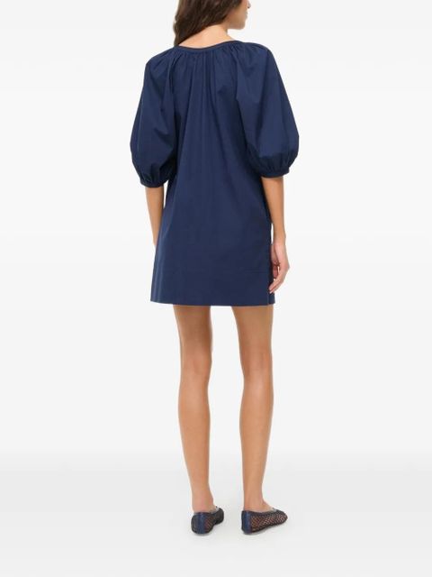 STAUD puffed-sleeve button-fastening mini dress - Blue