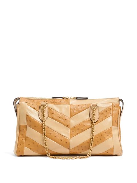 Valentino Garavani Panthea medium shoulder bag in ostrich and nappa leather with a chevron pattern - Neutrals - zdjęcie produktu nr 2