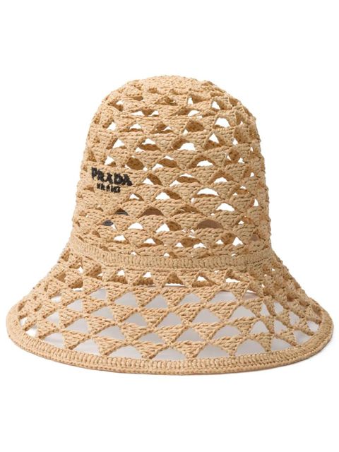 Prada logo-embroidered bucket hat - Neutrals - zdjęcie produktu nr 1
