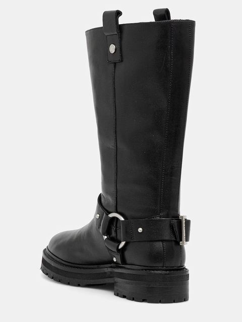 Barbour kozaki skórzane Freya damskie kolor czarny na płaskim obcasie LFO0779BK91