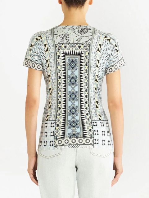 ETRO graphic-print knitted silk T-shirt - Blue