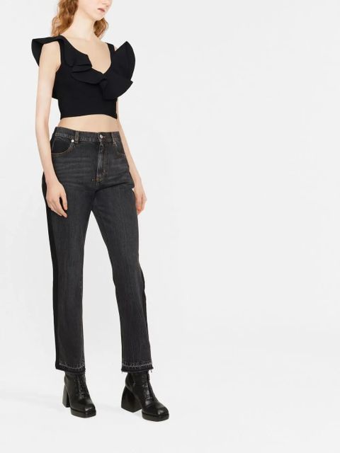 Alexander McQueen gathered-neckline cropped top - Black - zdjęcie produktu nr 2