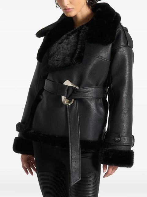 Manière De Voir Charlène belt-detail biker jacket - Black - zdjęcie produktu nr 2