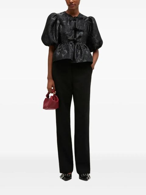 GANNI puff-sleeve bow top - Black