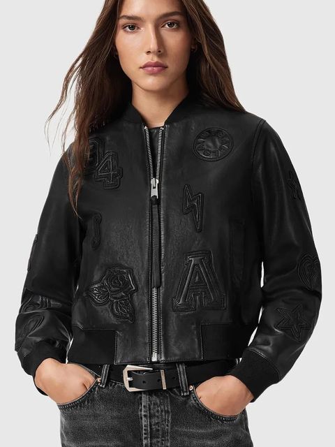 AllSaints kurtka bomber skórzana kolor czarny przejściowa W090LD