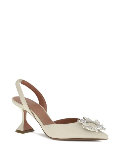 Amina Muaddi 70mm Begum crystal-embellished slingback mules - Neutrals - zdjęcie produktu nr 2