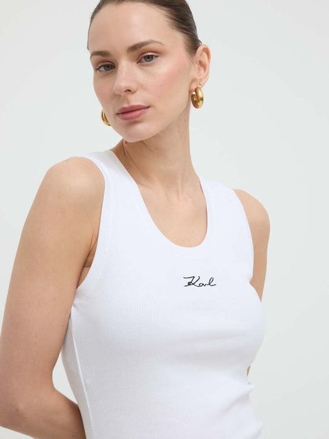 Karl Lagerfeld top bawełniany kolor biały - zdjęcie produktu nr 2