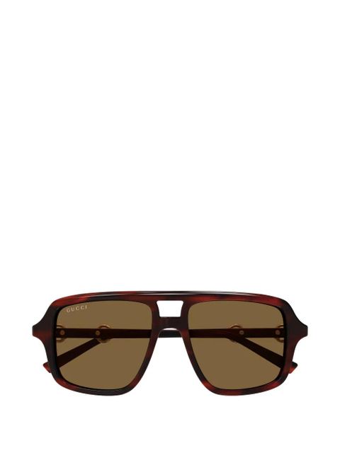 Gucci Eyewear horsebit-detail geometric-frame sunglasses - Brown - zdjęcie produktu nr 1