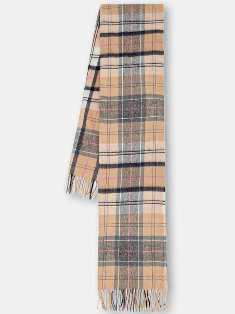 Barbour szalik wełniany damski kolor beżowy wzorzysty LSC0477 - zdjęcie produktu nr 1