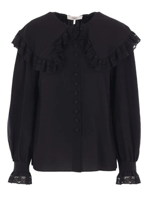 Chloé lace-trimmed ruffled top - Black - zdjęcie produktu nr 1