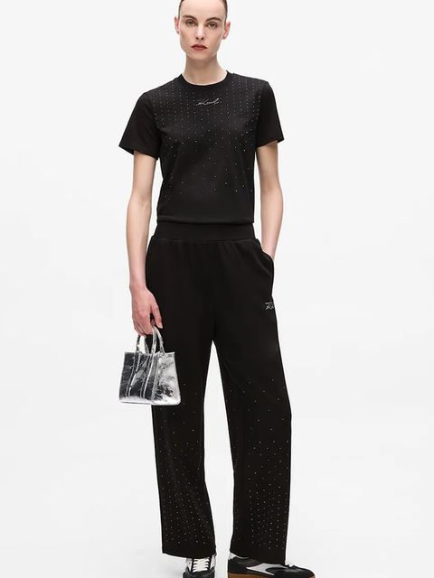 Karl Lagerfeld spodnie dresowe damskie kolor szary z aplikacją A4W10089